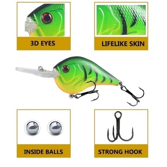 5pc Multicolored Crankbait Freshwater Fishing Lure Plastic Bait Tackle Hooks - Picture 3 of 10